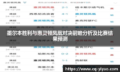 墨尔本胜利与惠灵顿凤凰对决前瞻分析及比赛结果预测
